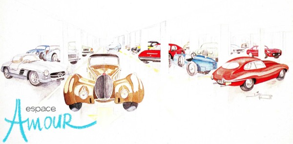 Illustration de l'Espace Amour, showroom de voitures de collection